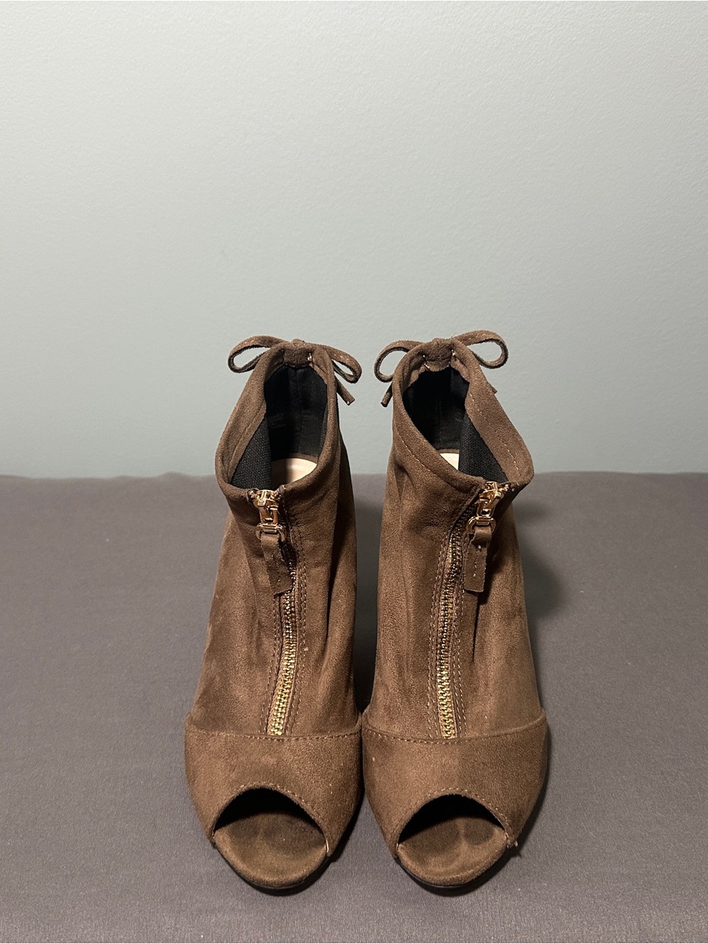 Catherine Ladies Faux Suede Bootie with Open Toe
